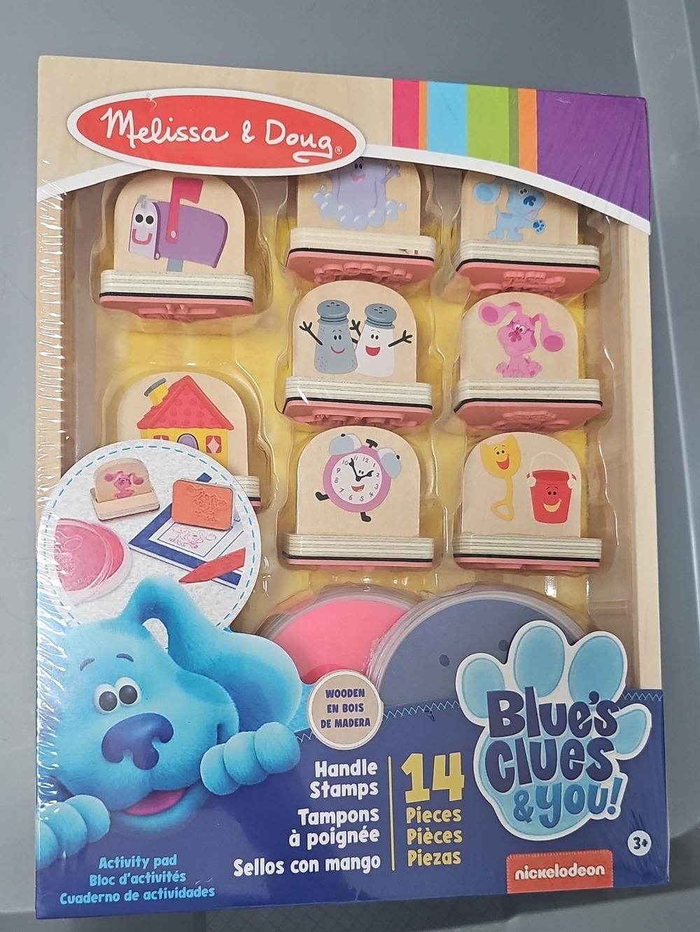 Melissa & Doug Blue's Clues & You! Wooden Handle Stamps - Pink, Purple, Blue